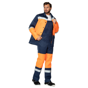 Костюм мужской летний "Направление", куртка с п/к, оранжевый/темно-синий 